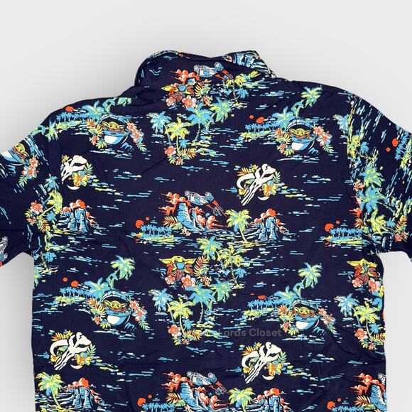 Star Wars Tropical Baby Yoda Shirt Mens Large Navy Blue Short Sleeve Resortwear - Picture 5 of 6